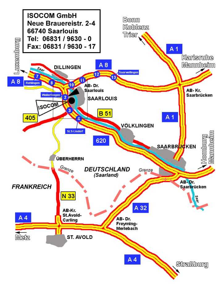 Anfahrtskarte zum Bro Saarlouis